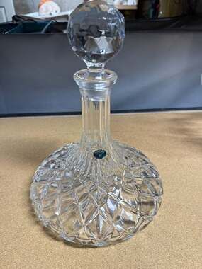 Bohemia Czech Crystal Ship's Decanter with Diamond Cut Pattern